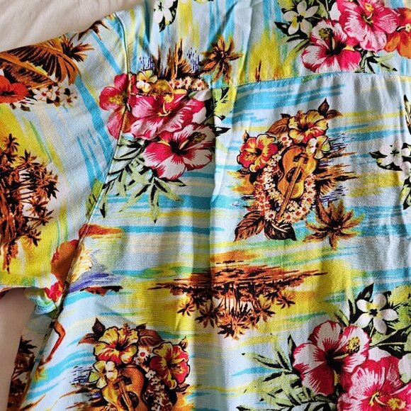 Springfield Shirt Mens L Hawaiian Floral Short Sleeve Button Up Shirt Beach Boho - Picture 14 of 16